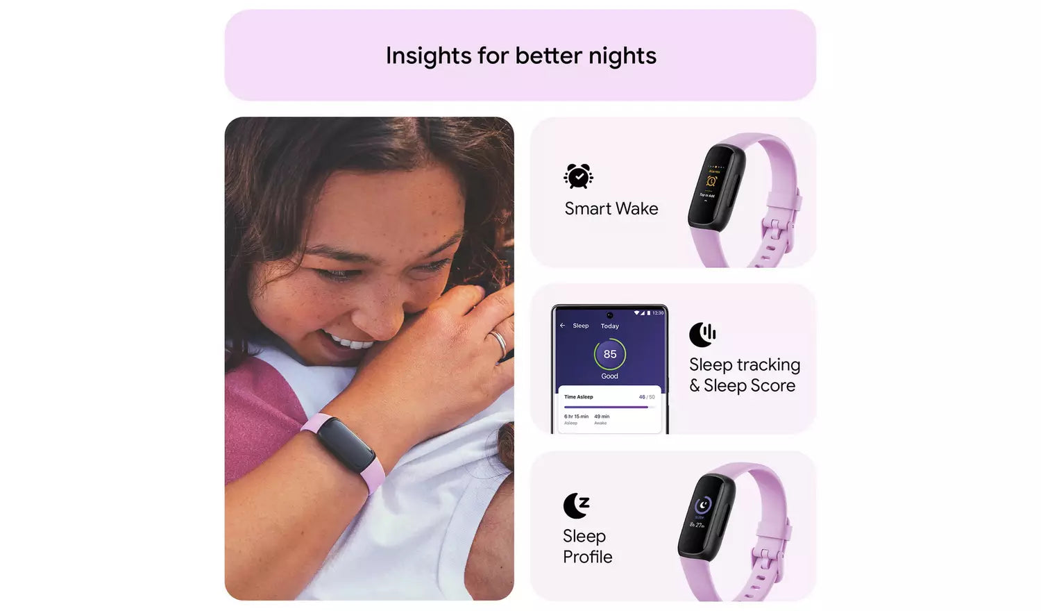 Fitbit Inspire 3 Fitness Tracker – Lilac (New) Google