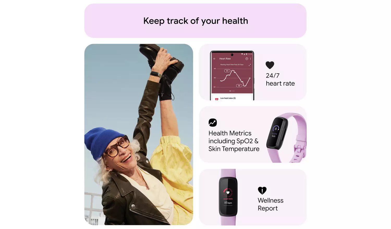 Fitbit Inspire 3 Fitness Tracker – Lilac (New) Google