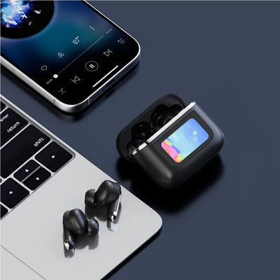 Latest Wireless Smart Earbuds In Ear , Microphone Noise Cancellation with Touch Screen Case Black - New