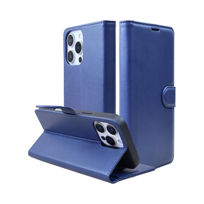 iPhone 16 Pro max Panther Force Leather Wallet Case With Kickstand blue Panther Force