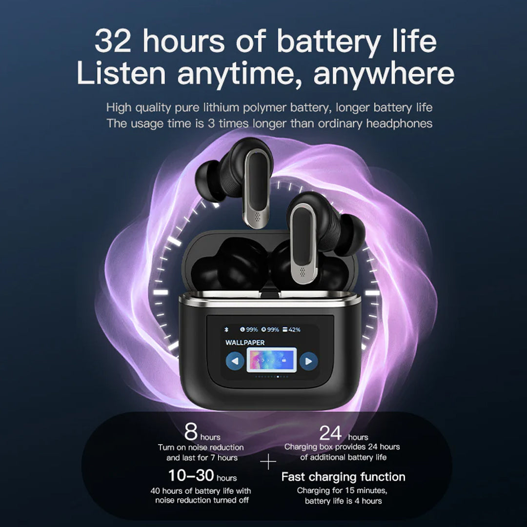Latest Wireless Smart Earbuds In Ear , Microphone Noise Cancellation with Touch Screen Case Black - New