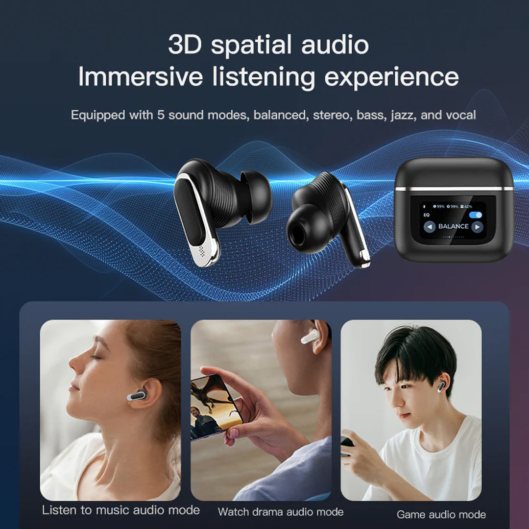 Latest Wireless Smart Earbuds In Ear , Microphone Noise Cancellation with Touch Screen Case Black - New