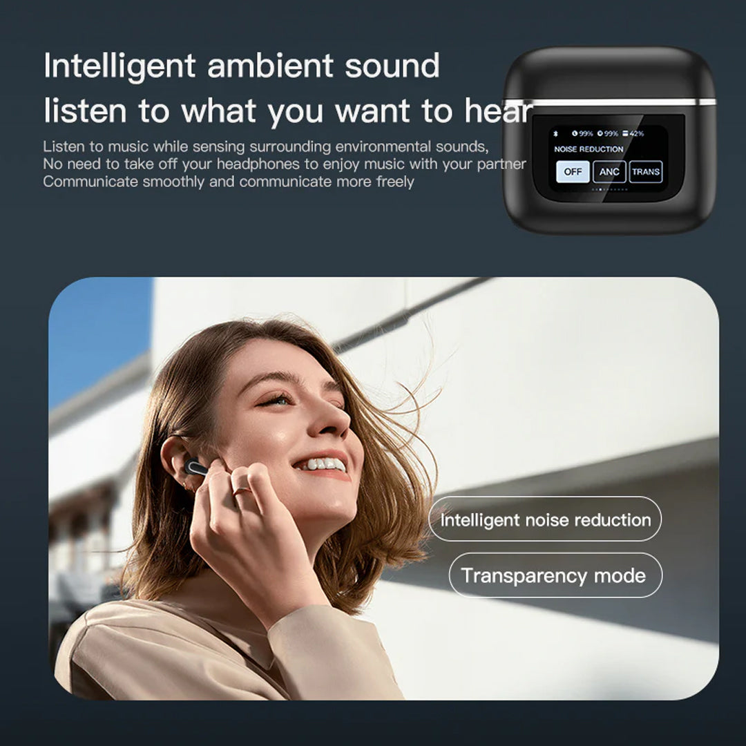 Latest Wireless Smart Earbuds In Ear , Microphone Noise Cancellation with Touch Screen Case Black - New