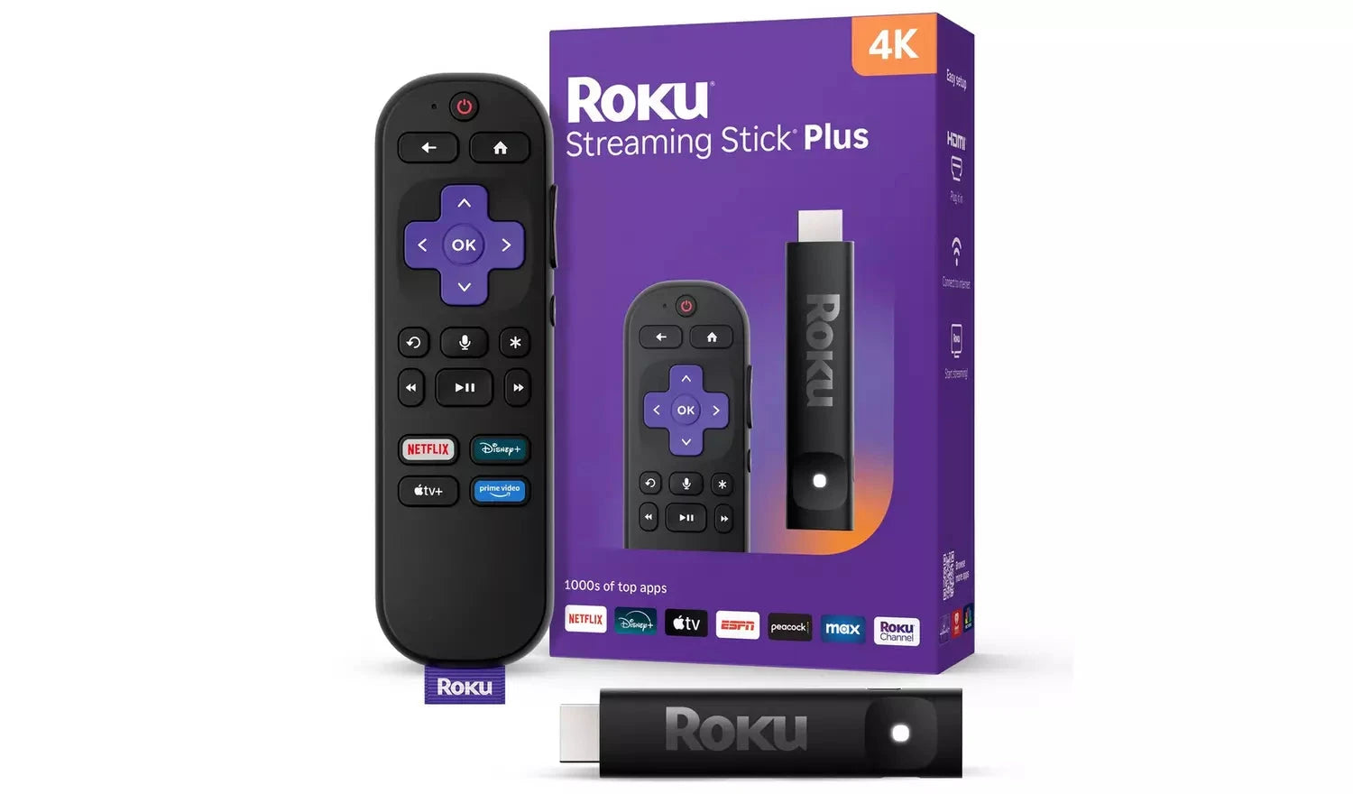 Roku 4K Streaming Stick+ | Portable Streaming Device with Long-Range W ...