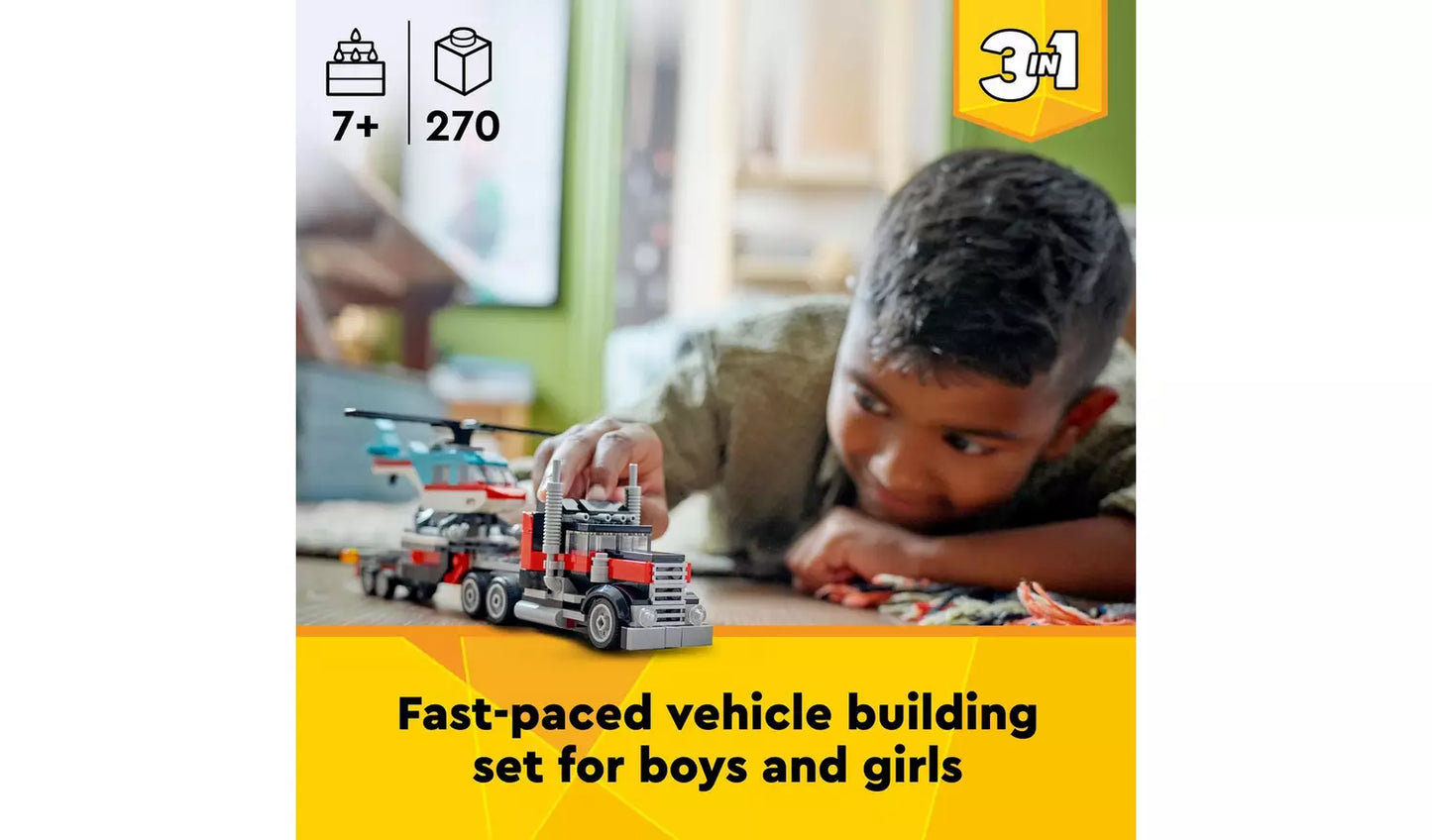 LEGO Creator 3in1 Flatbed Truck with Helicopter Toy | Ages 7+ | Model 31146 | New LEGO