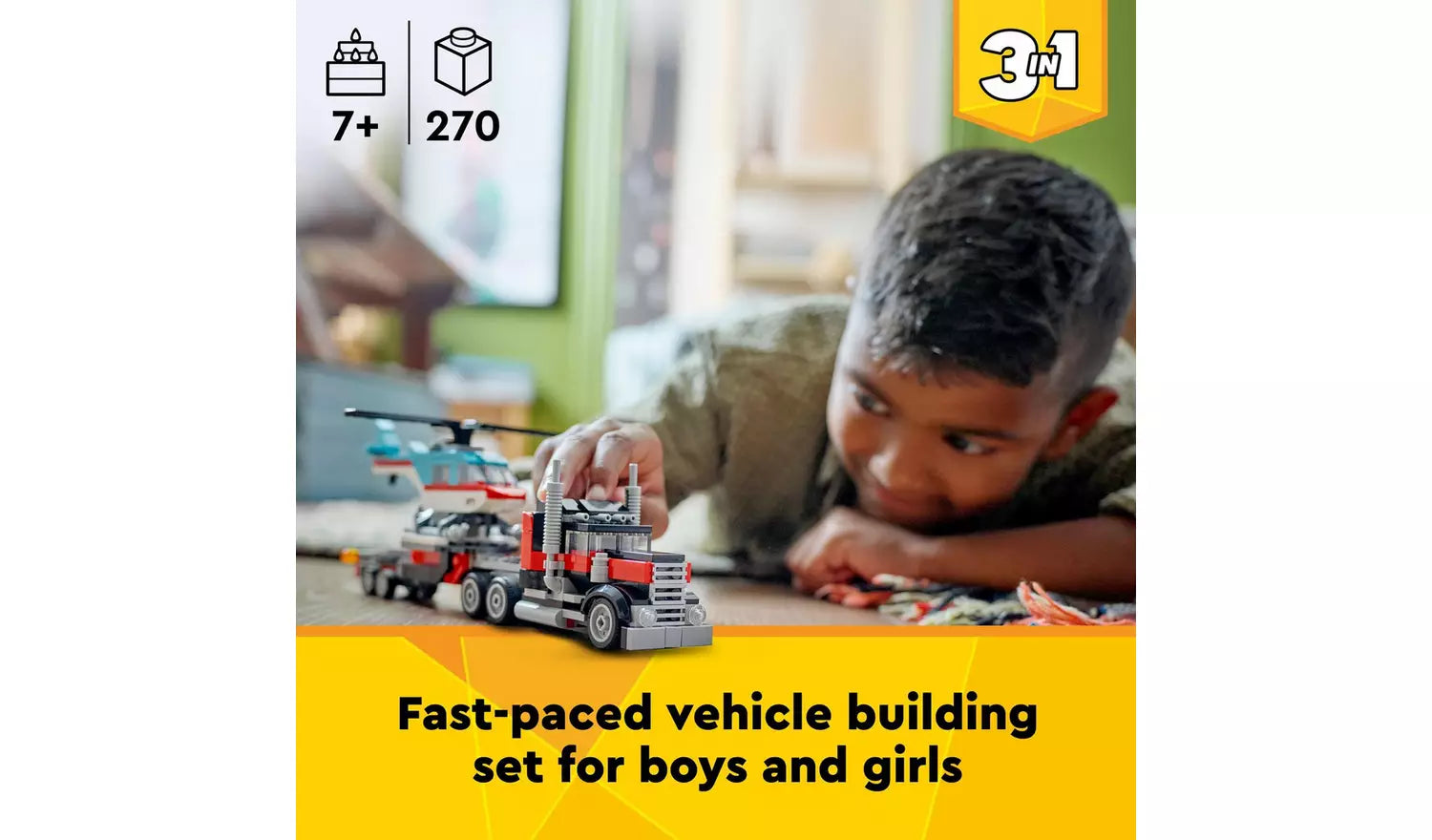 LEGO Creator 3in1 Flatbed Truck with Helicopter Toy | Ages 7+ | Model 31146 | New LEGO