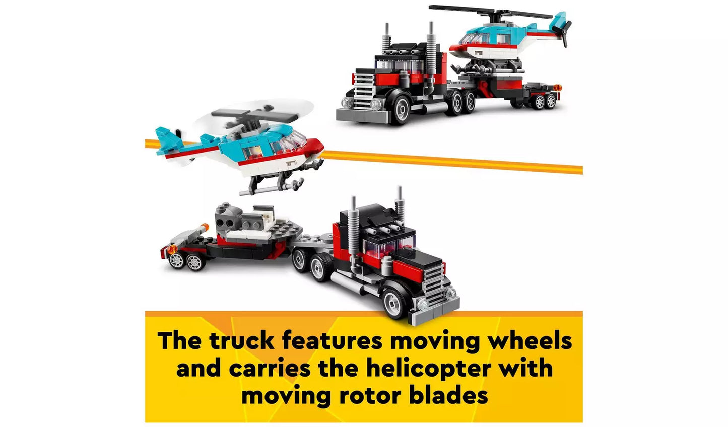 LEGO Creator 3in1 Flatbed Truck with Helicopter Toy | Ages 7+ | Model 31146 | New LEGO