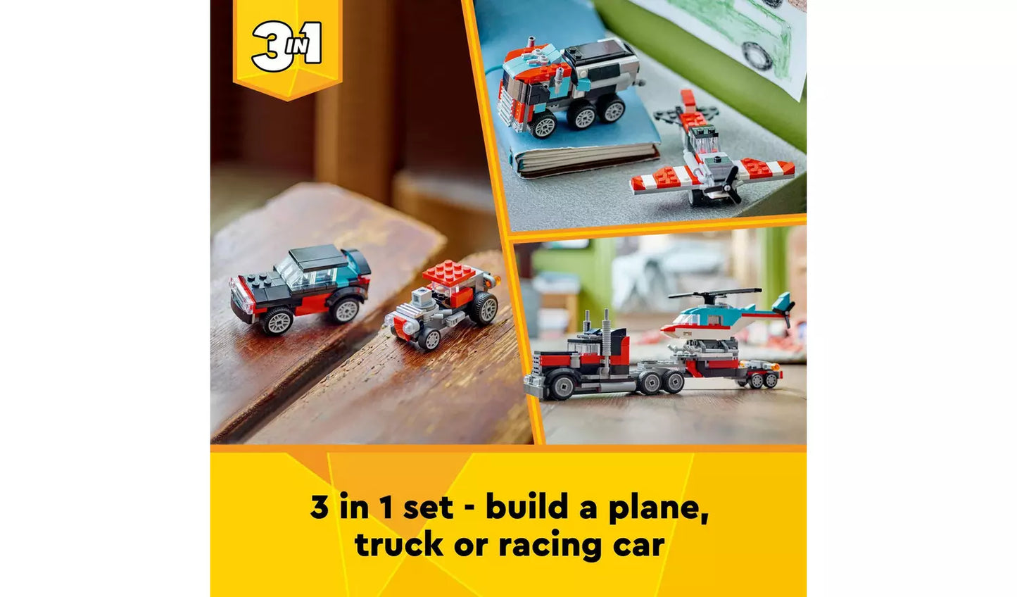 LEGO Creator 3in1 Flatbed Truck with Helicopter Toy | Ages 7+ | Model 31146 | New LEGO