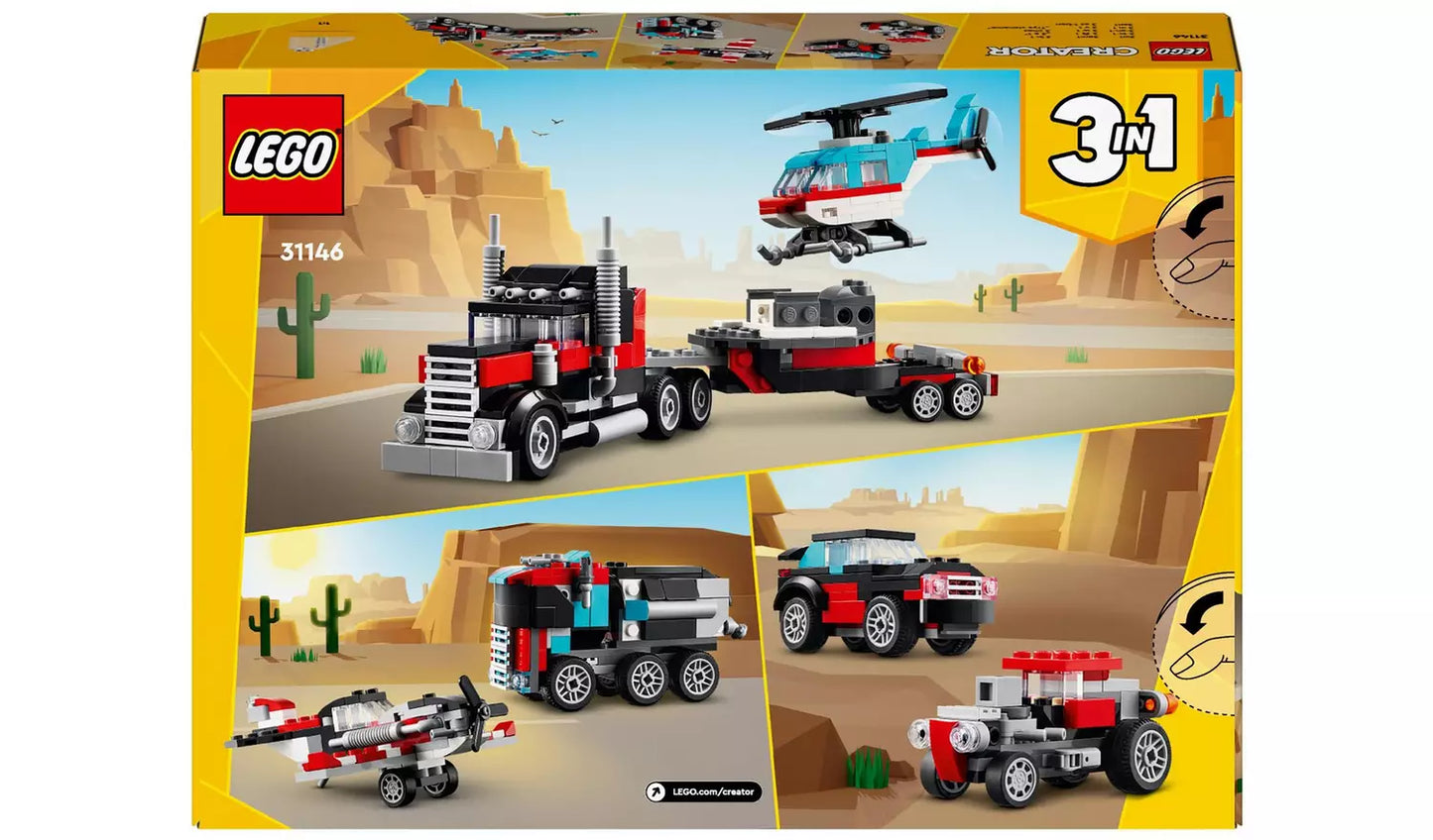 LEGO Creator 3in1 Flatbed Truck with Helicopter Toy | Ages 7+ | Model 31146 | New LEGO