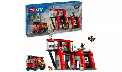 LEGO City Fire Station with Fire Engine Toy Playset | Ages 6+ | Model 60414 | New LEGO