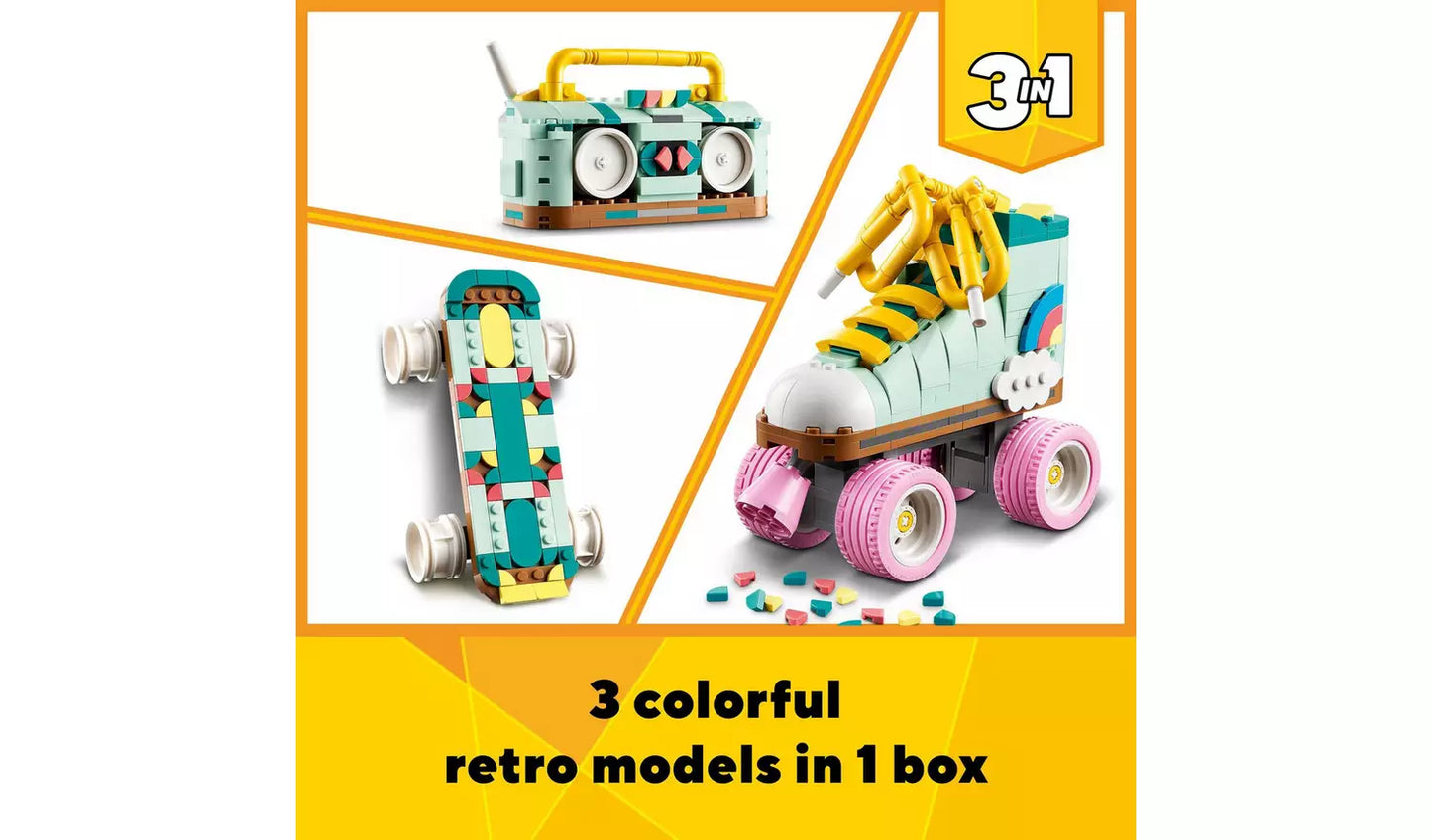LEGO Creator 3in1 Retro Roller Skate & Toy Skateboard Building Set | Ages 8+ | Model 31148 | New LEGO