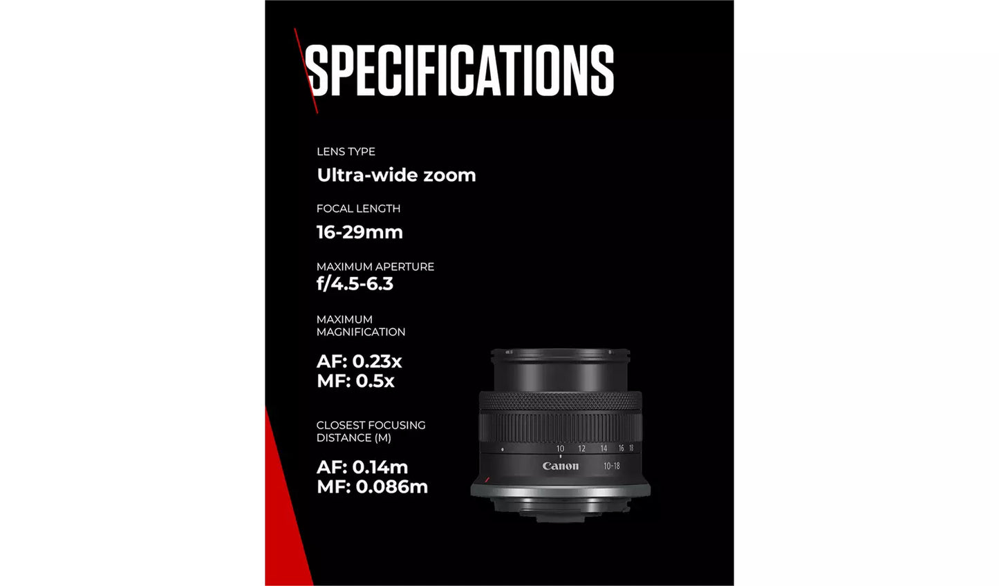 Canon RF-S 10-18mm f/4.5-6.3 IS STM Ultra-Wide Zoom Lens (New) Canon