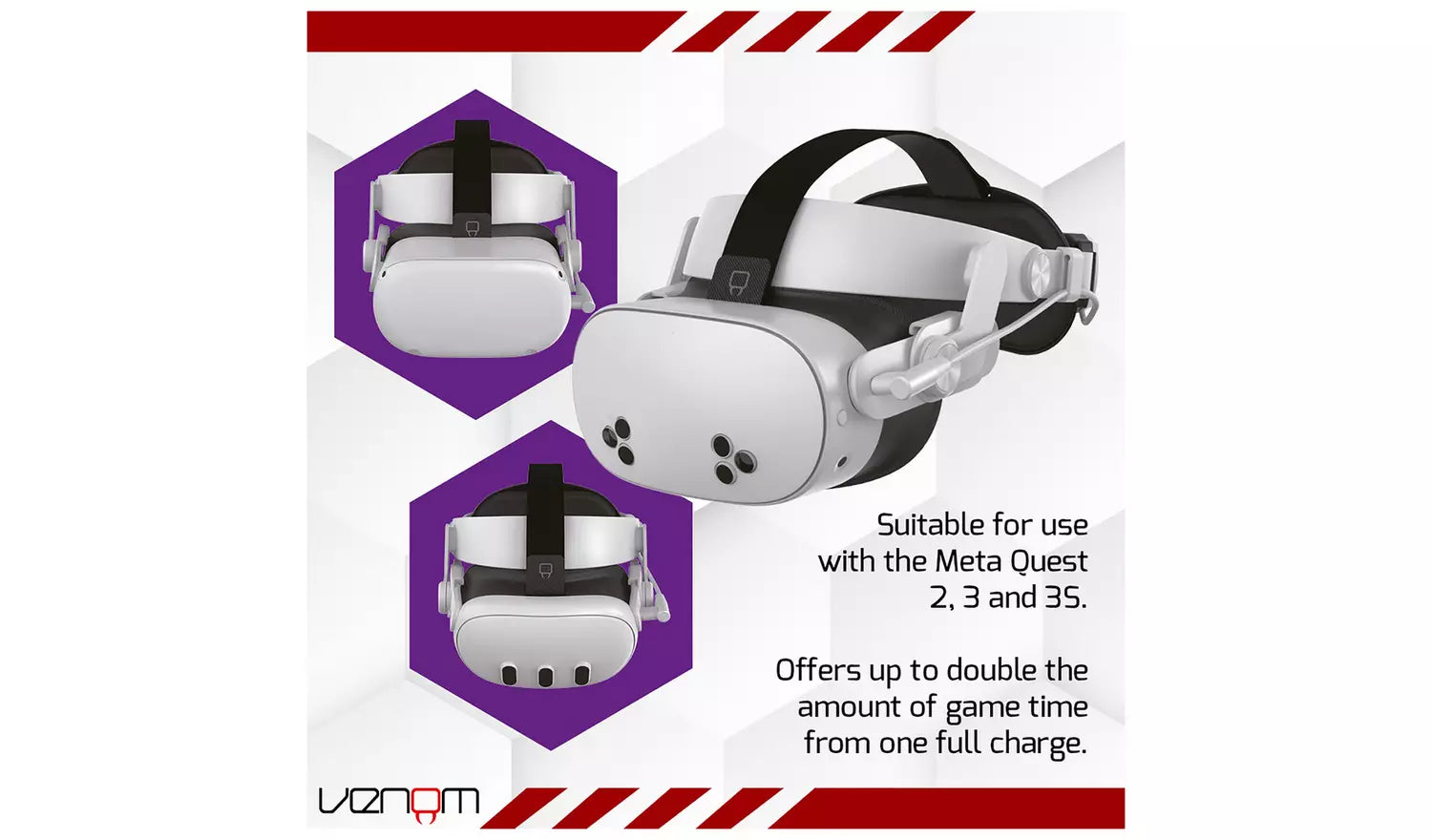 Venom Head Strap With Battery For Meta Quest 2, 3 & 3S, White – (New) Sony