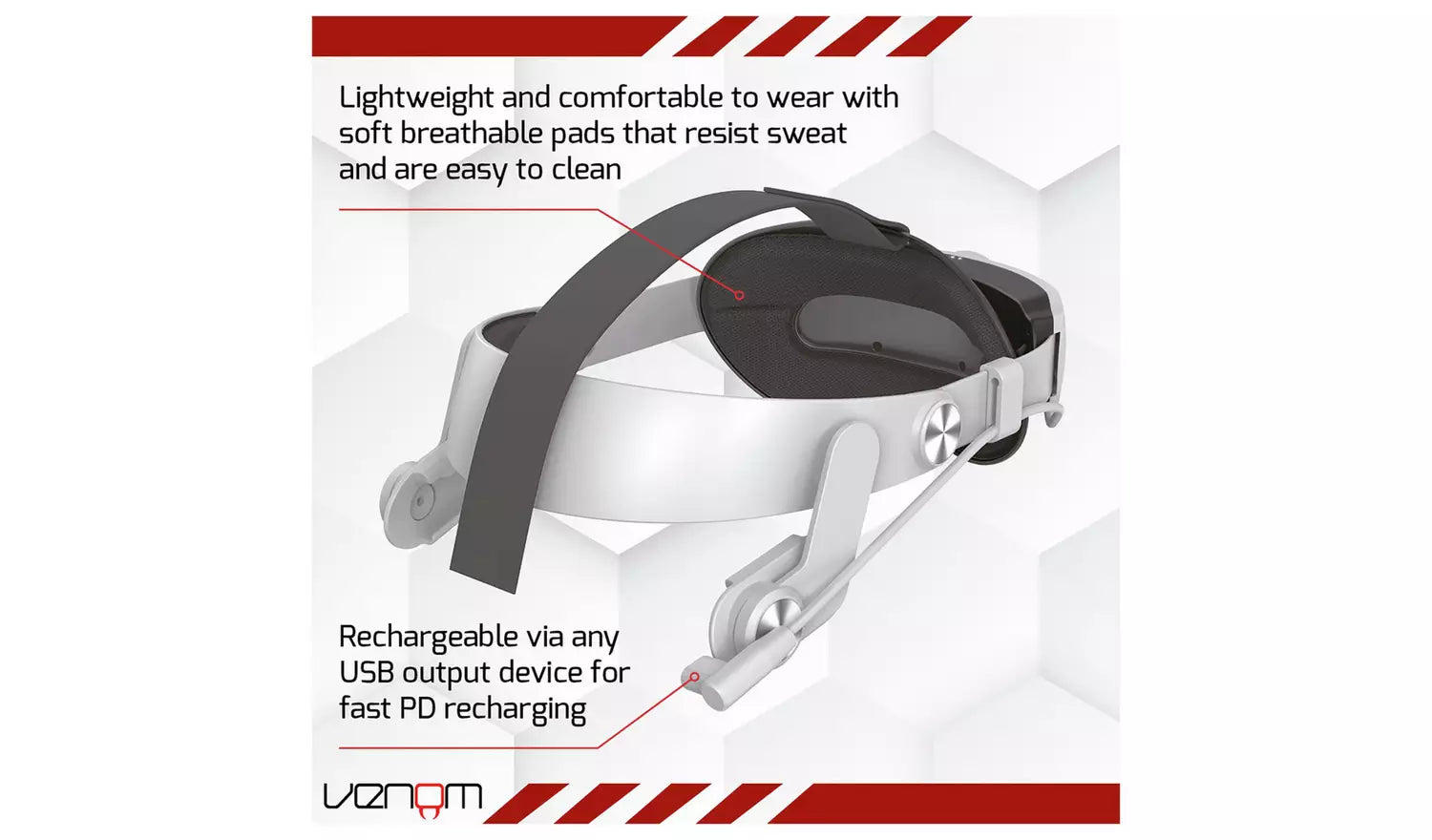 Venom Head Strap With Battery For Meta Quest 2, 3 & 3S, White – (New) Sony