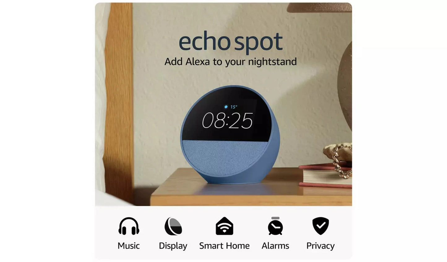 Amazon Echo Spot Smart Alarm Clock with Alexa – Blue (New) - Funkifone