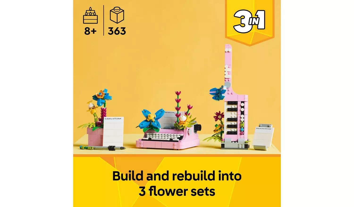 LEGO Creator 3in1 Typewriter with Flowers Toy Set | Ages 8+ | Model 31169 | New LEGO