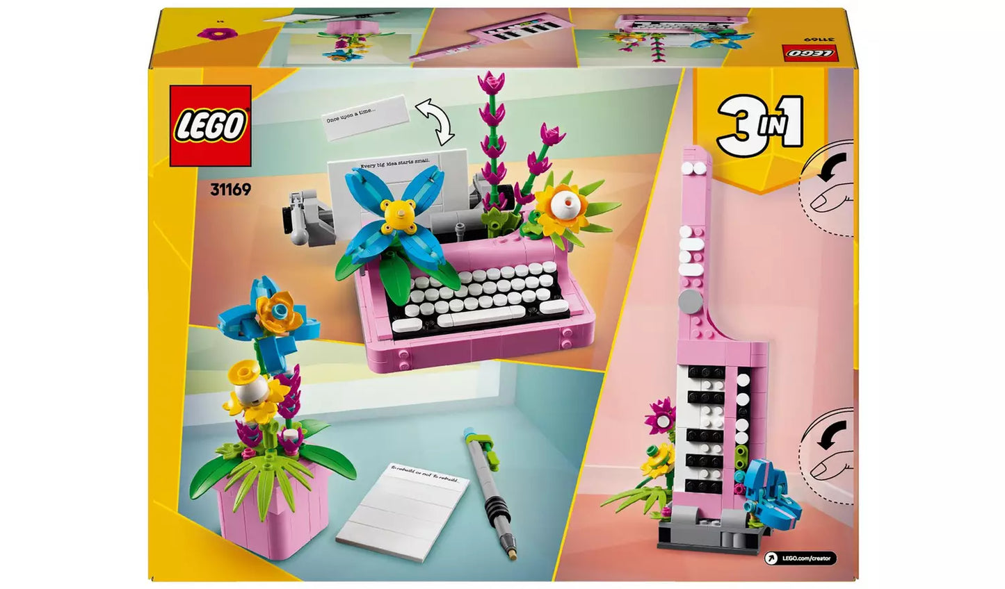 LEGO Creator 3in1 Typewriter with Flowers Toy Set | Ages 8+ | Model 31169 | New LEGO