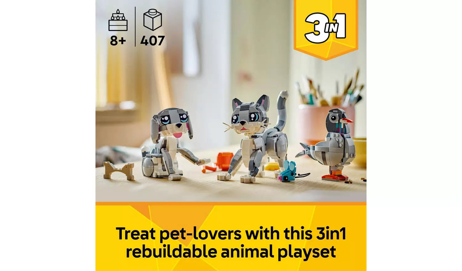 LEGO Creator 3in1 Playful Cat Figure Toy Animal Set | Ages 8+ | Model 31163 | New LEGO