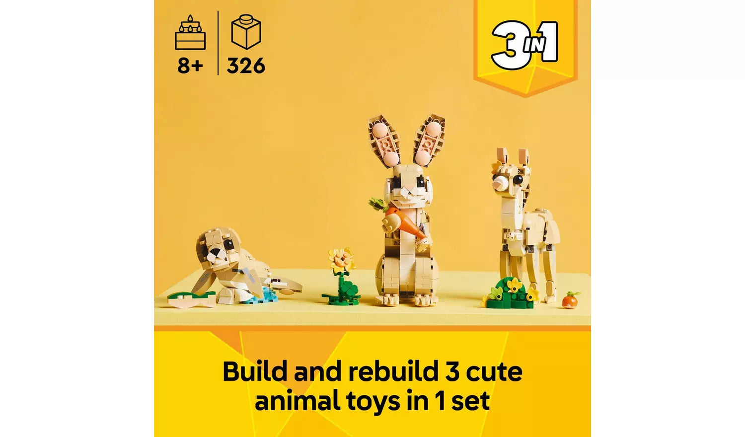 LEGO Creator 3in1 Cute Bunny Toy – Model 31162 | Ages 8+ | 326 Pieces | New LEGO