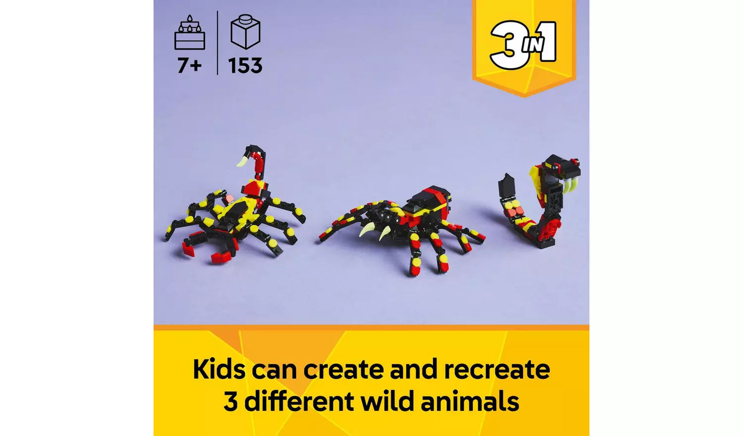 LEGO Creator 3in1 Wild Animals: Surprising Spider Toy | Ages 7+ | Model 31159 | New LEGO