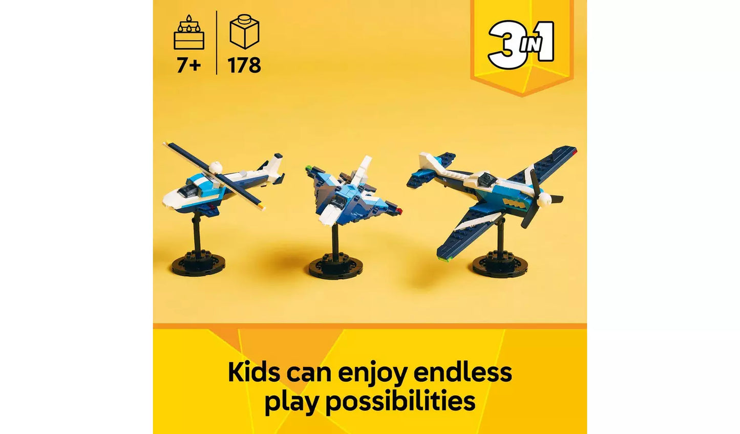 LEGO Creator 3in1 Aircraft: Race Plane Toy for Kids | Ages 7+ | Model 31160 | New LEGO