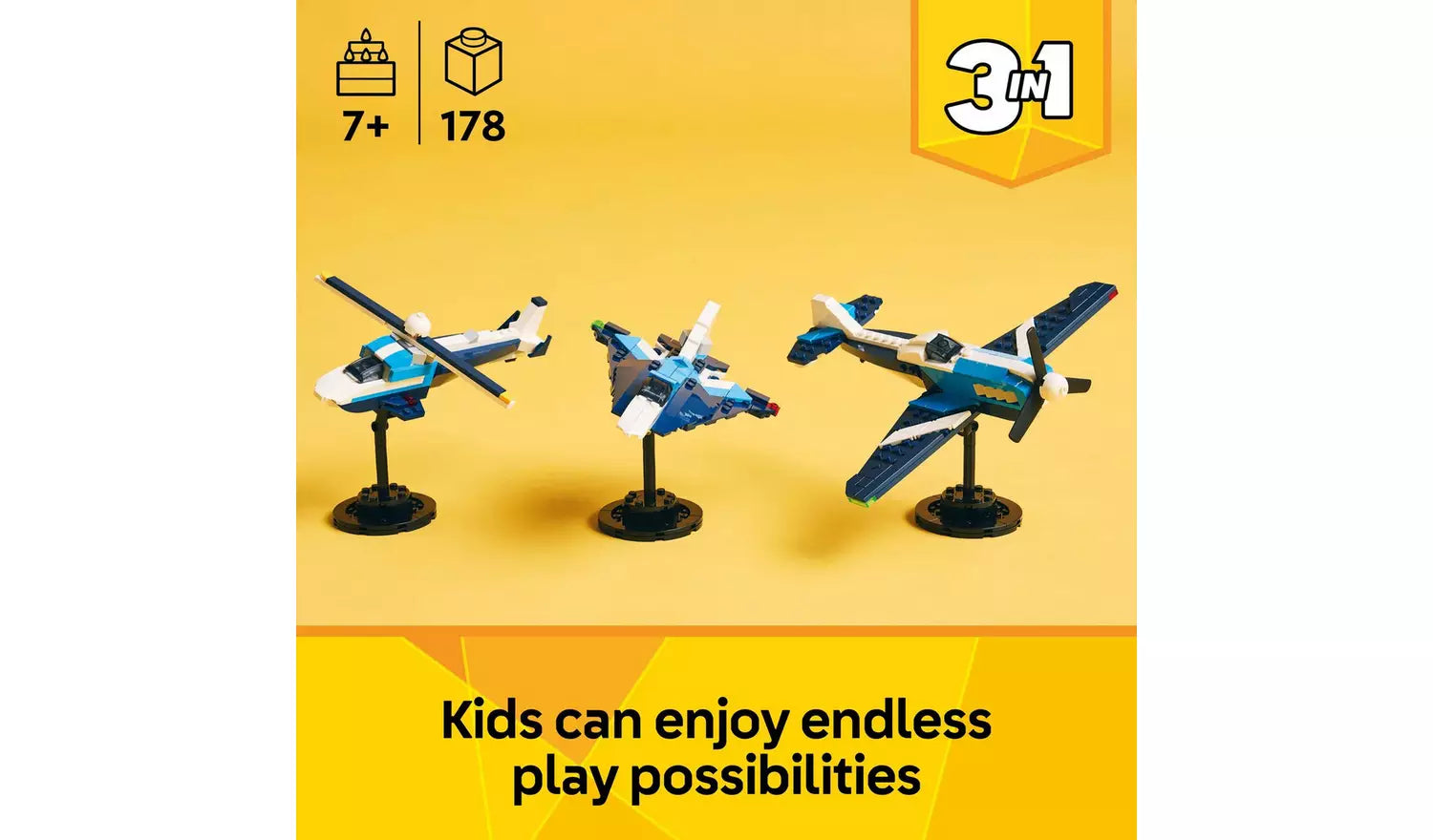 LEGO Creator 3in1 Aircraft: Race Plane Toy for Kids | Ages 7+ | Model 31160 | New LEGO