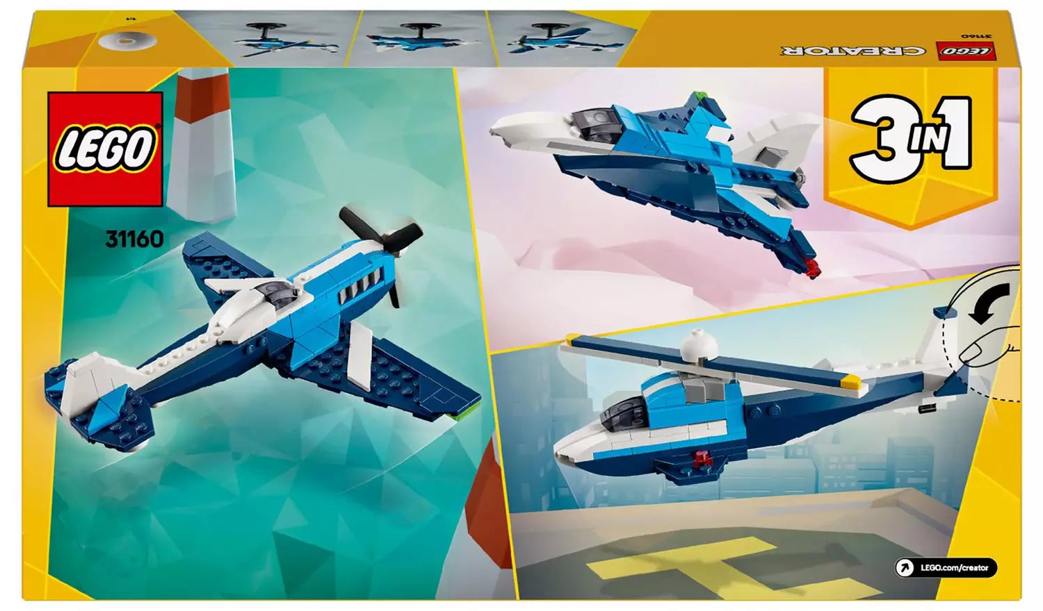 LEGO Creator 3in1 Aircraft: Race Plane Toy for Kids | Ages 7+ | Model 31160 | New LEGO