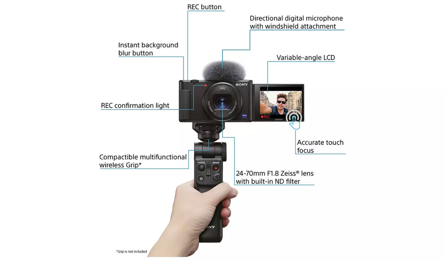 Sony ZV-1 Compact Vlogging Camera – 20.1MP 4K Digital Camera - Black (New) Sony
