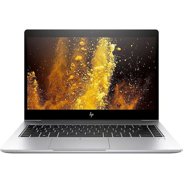 HP laptop with a colorful display on a white background