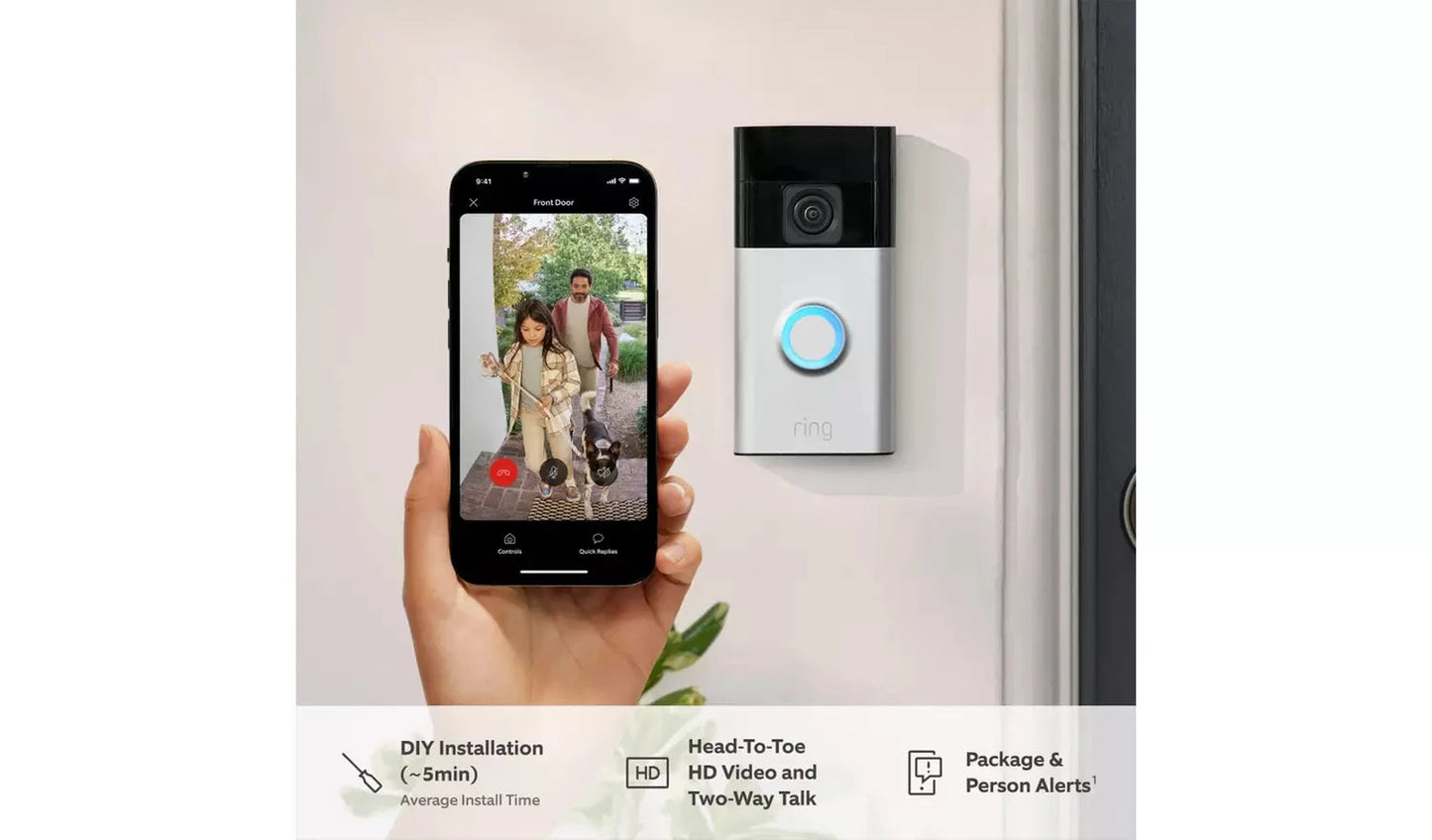 Ring Video Doorbell Pro (Battery-Powered) with Chime – Satin Nickel Ring