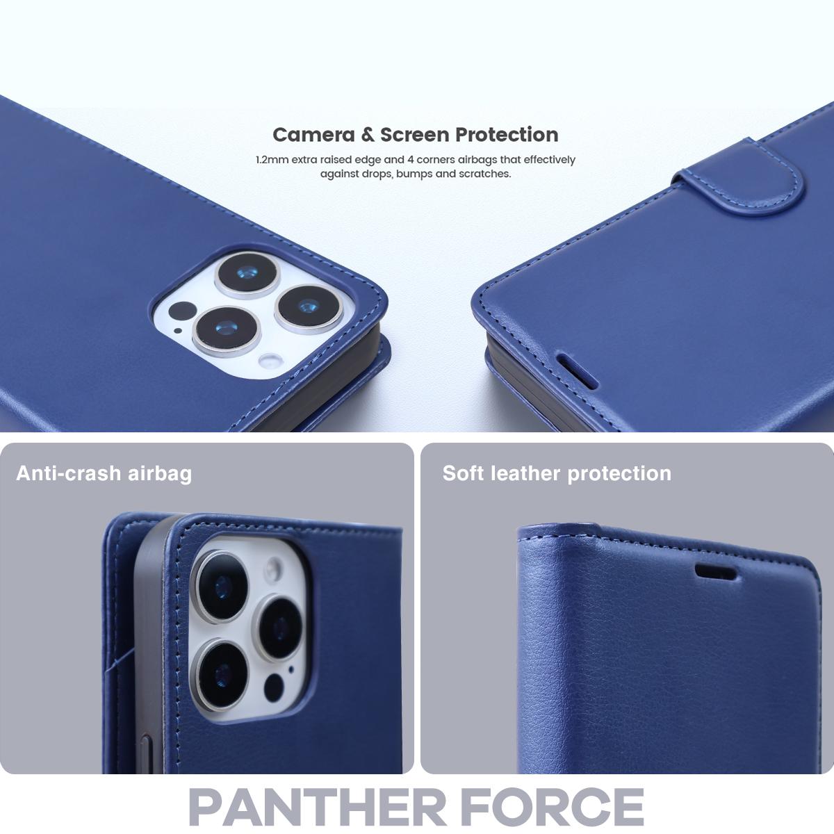 iPhone 16 Pro max Panther Force Leather Wallet Case With Kickstand Panther Force