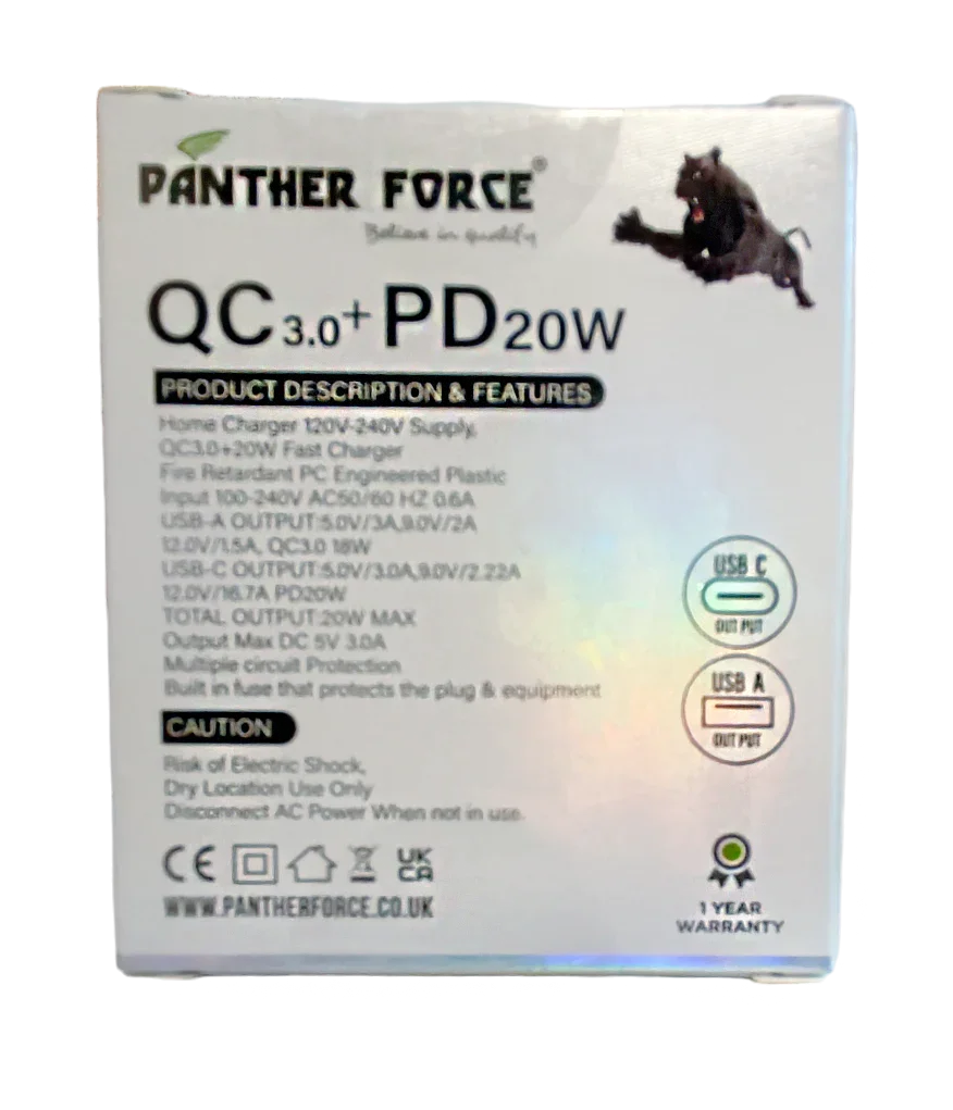 PANTHER FORCE STRAIGHT PIN 20W PLUG WITH USB-C & USB-A My Store