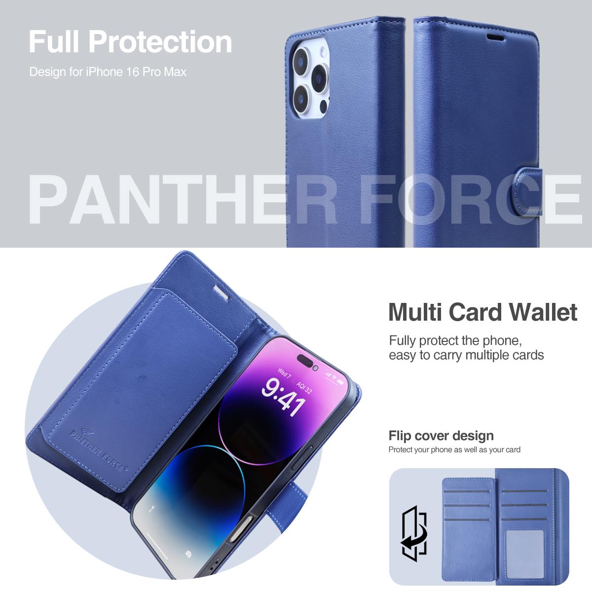 iPhone 16 Pro max Panther Force Leather Wallet Case With Kickstand Panther Force