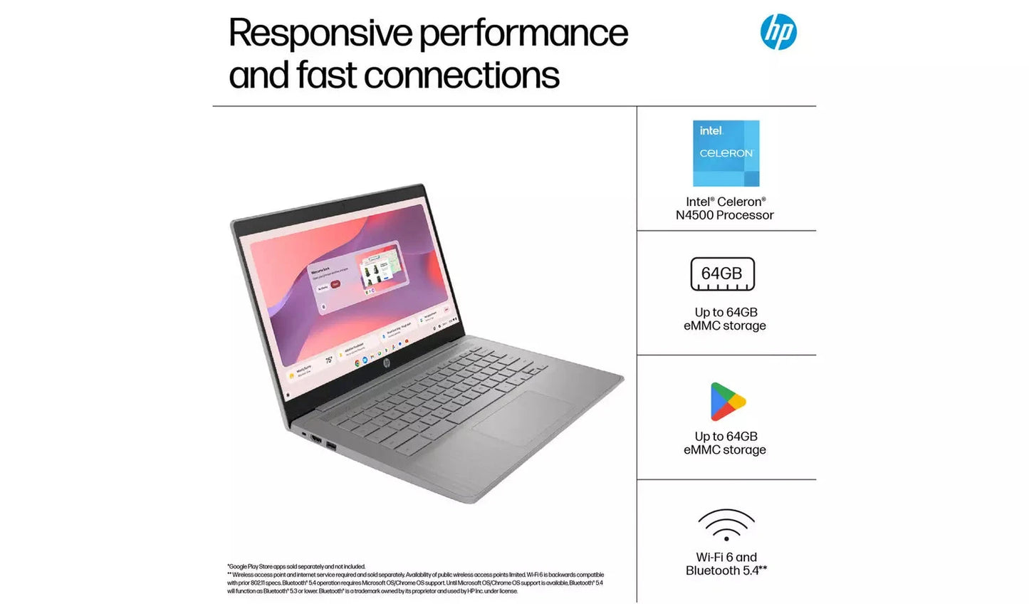 HP 14a-ne1500sa – 14" Chromebook, Intel Celeron, 4GB RAM, 64GB eMMC, Grey (Excellent Refurbished) - Funkifone