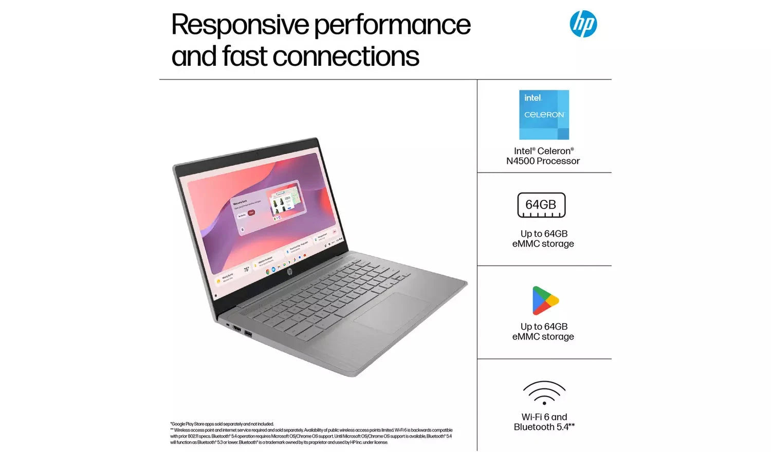 HP 14a-ne1500sa – 14" Chromebook, Intel Celeron, 4GB RAM, 64GB eMMC, Grey (Excellent Refurbished) - Funkifone