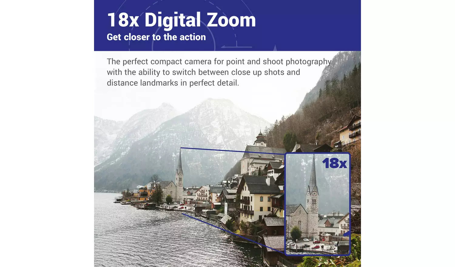 Praktica DZ13 13MP Compact Digital Camera – 18x Zoom, Full HD 1080p, White (New) Praktica
