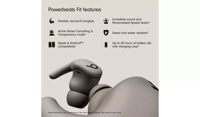 Beats Powerbeats Fit Wireless Workout Earbuds - Gravel Grey (Pristine Condition) Beats