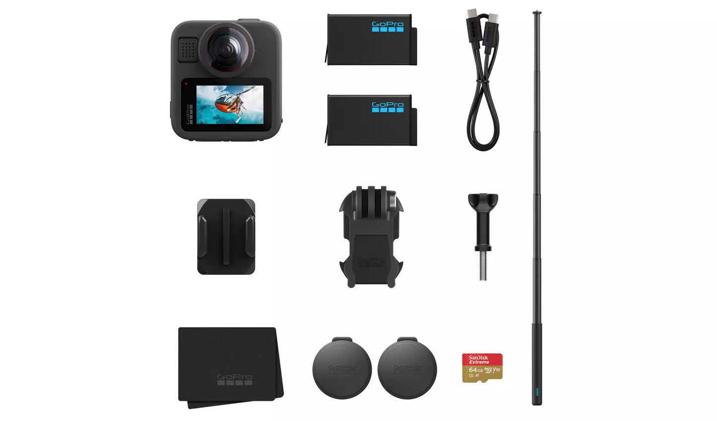 GoPro MAX2 Action Camera & Accessory Bundle – 8K 360° Waterproof Camera Black - (New) Go Pro