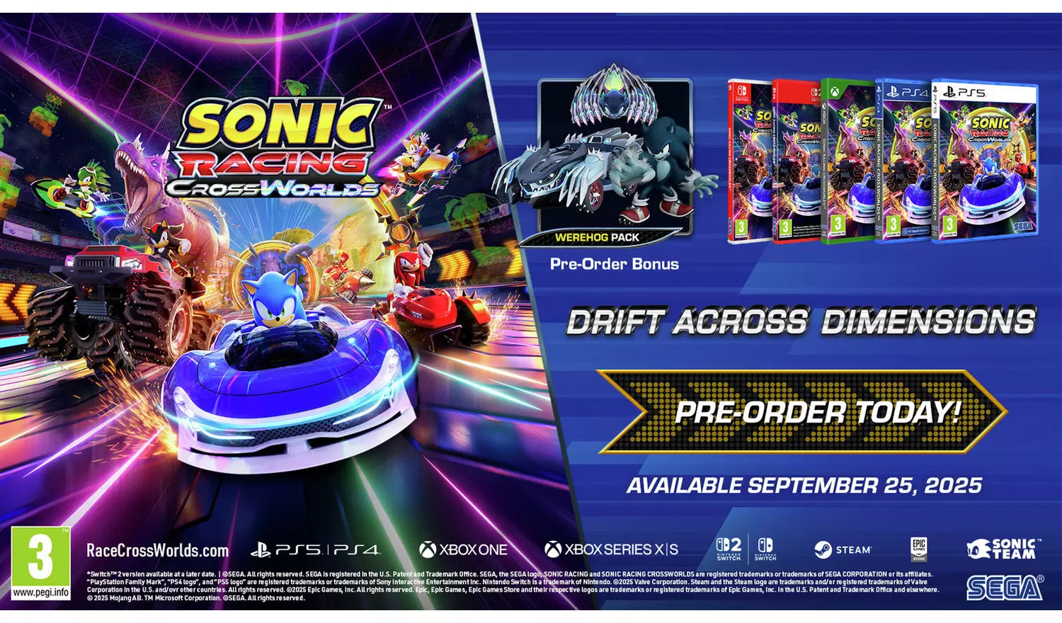 Sonic Racing: CrossWorlds – Nintendo Switch Game | Physical Game Card | 3+ (New) Nintendo