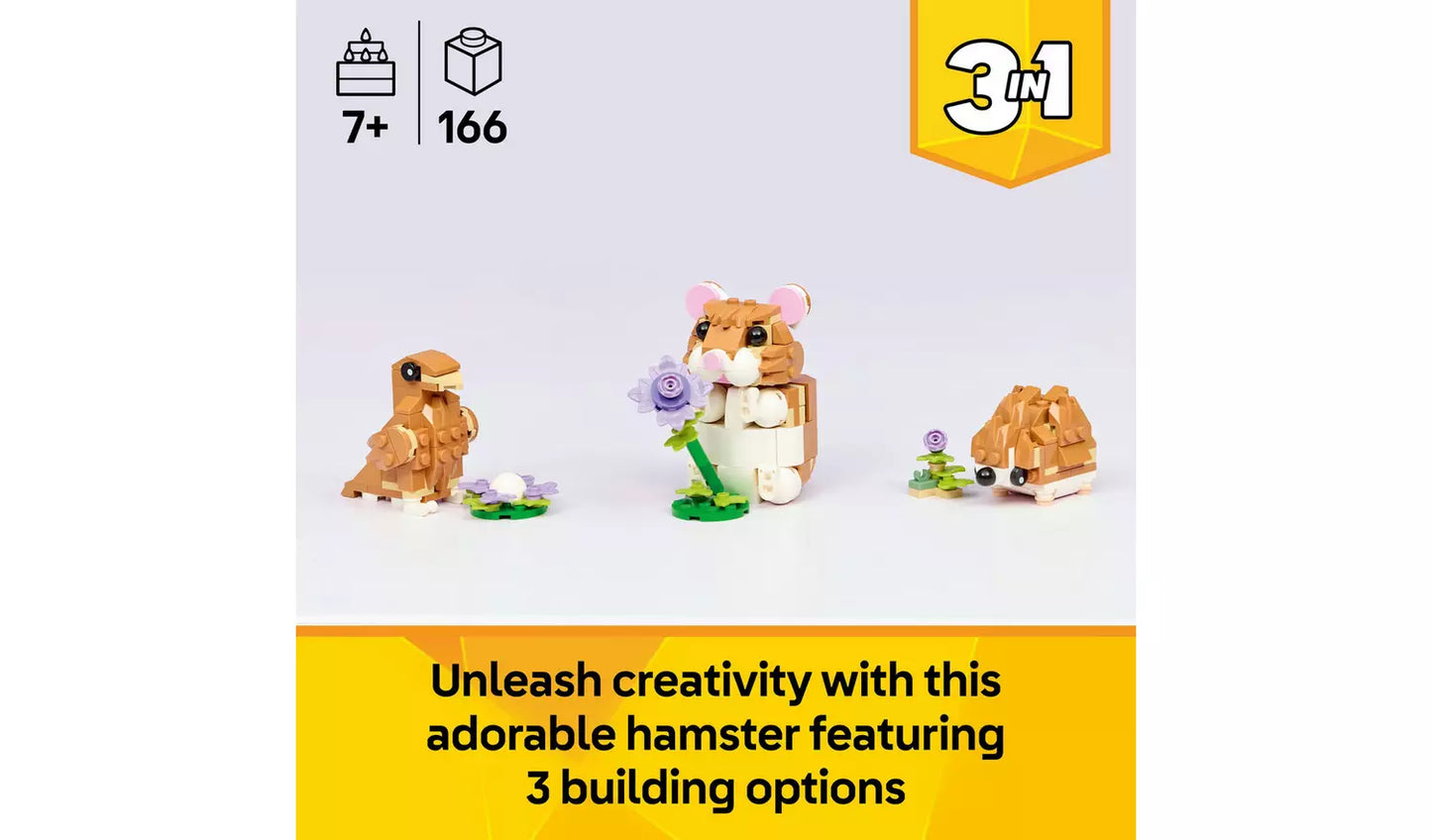 LEGO Creator 3in1 Cute Hamster with a Flower Toy – Model 31376 | Ages 7+ | 166 Pieces | New LEGO