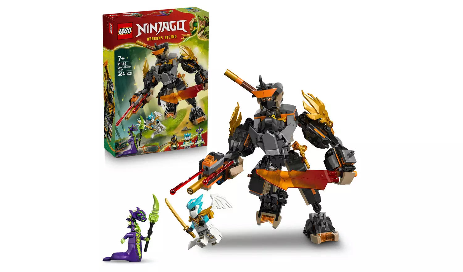 LEGO NINJAGO Cole’s Mission Mech & Dragon Zane Building Toy | Ages 7+ | Model 71854 | New LEGO