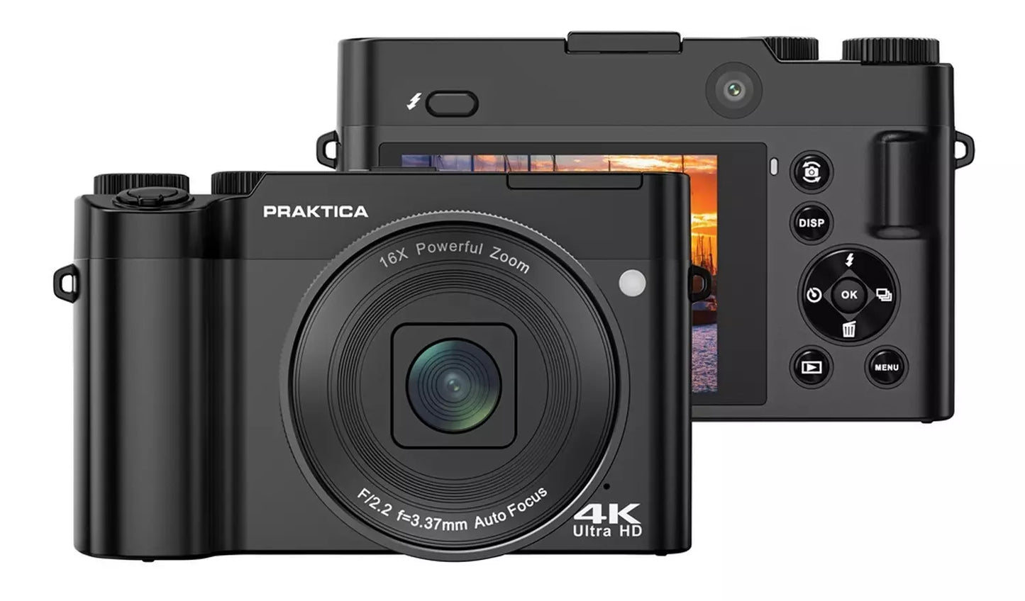 Praktica DZ16 13MP Digital Camera – 16x Zoom, 4K Ultra HD Video, Dual Lens, 2.8" LCD, Black (New) Praktica