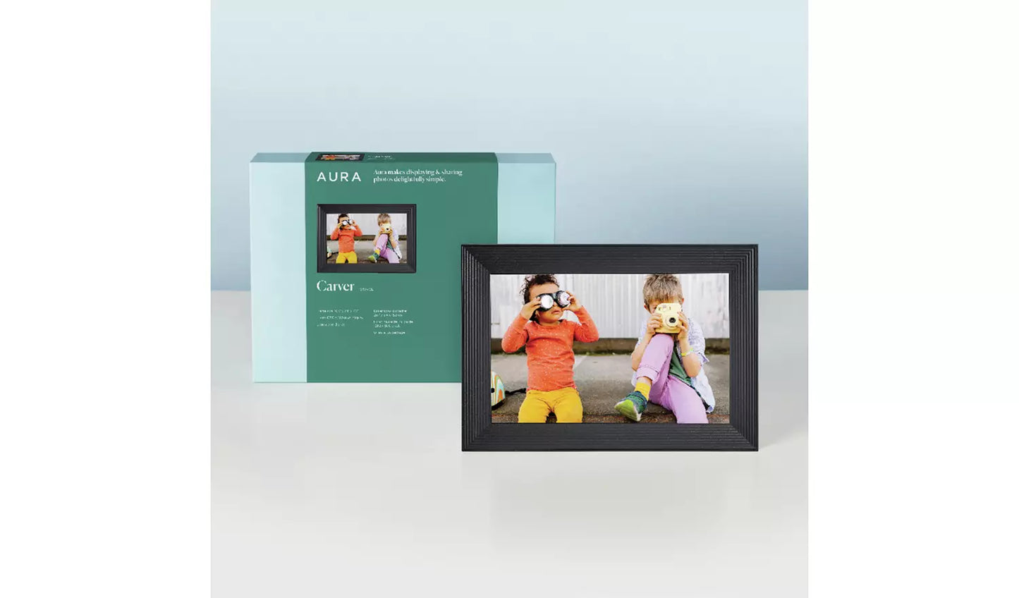 AURA Carver 10.1 Inch Smart Digital Photo Frame – Gravel – Alexa & Google Assistant Compatible (New) AURA