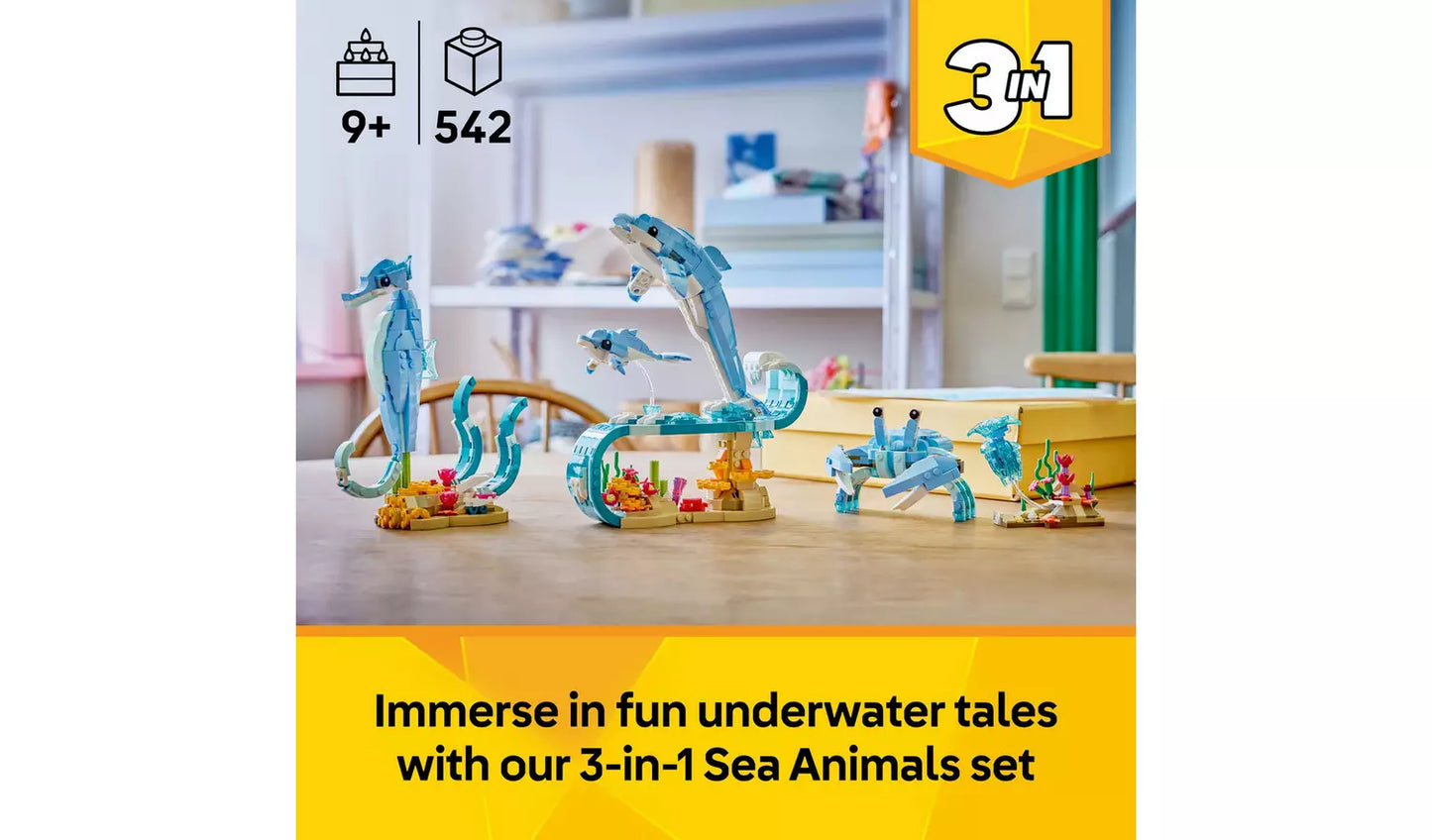 LEGO Creator 3in1 Sea Animals: Beautiful Dolphins Toy Set | Ages 9+ | Model 31385 | New LEGO