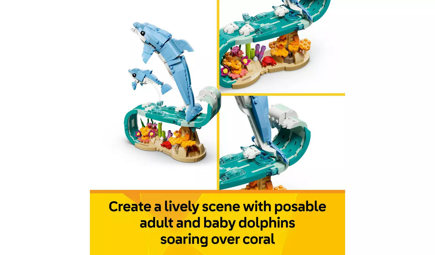 LEGO Creator 3in1 Sea Animals: Beautiful Dolphins Toy Set | Ages 9+ | Model 31385 | New LEGO