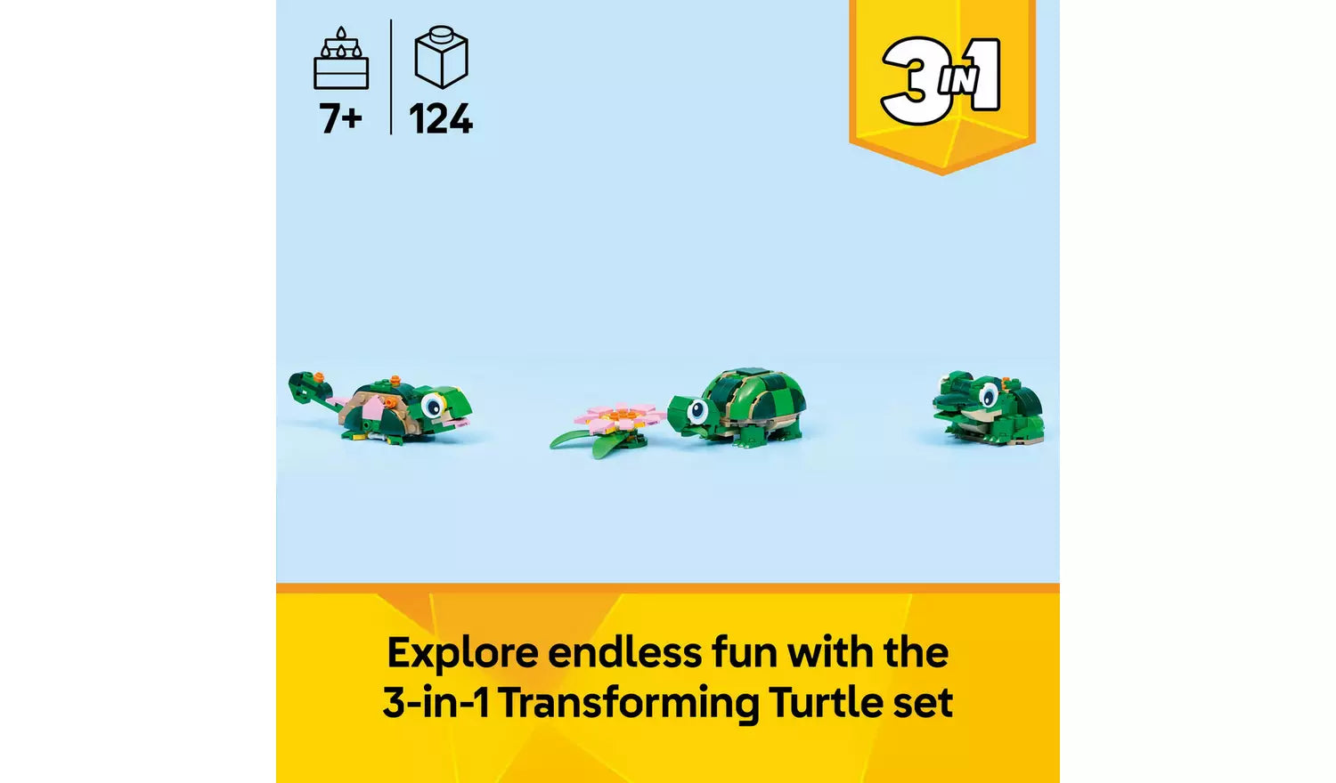 LEGO Creator 3in1 Turtle with a Water Lily Flower – Model 31377 | Ages 7+ | 124 Pieces | New LEGO
