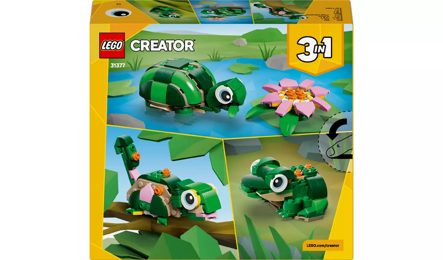 LEGO Creator 3in1 Turtle with a Water Lily Flower – Model 31377 | Ages 7+ | 124 Pieces | New LEGO