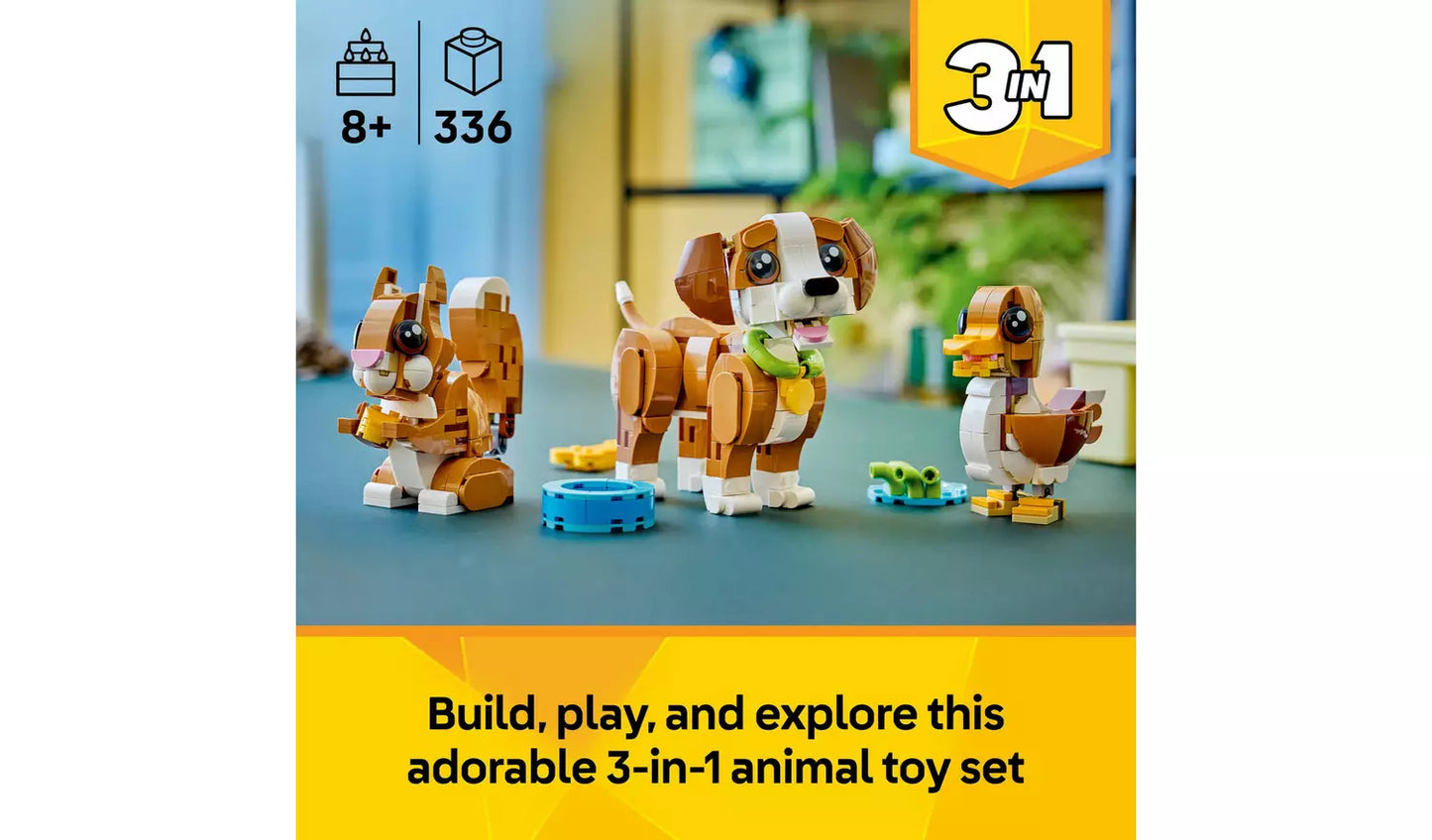 LEGO Creator 3in1 Cute Animals: Playful Puppy Dog Toy | Ages 8+ | Model 31382 | New LEGO