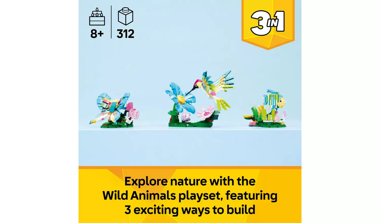 LEGO Creator 3in1 Wild Animals: Colourful Hummingbird Toy Set | Ages 8+ | Model 31384 | New LEGO