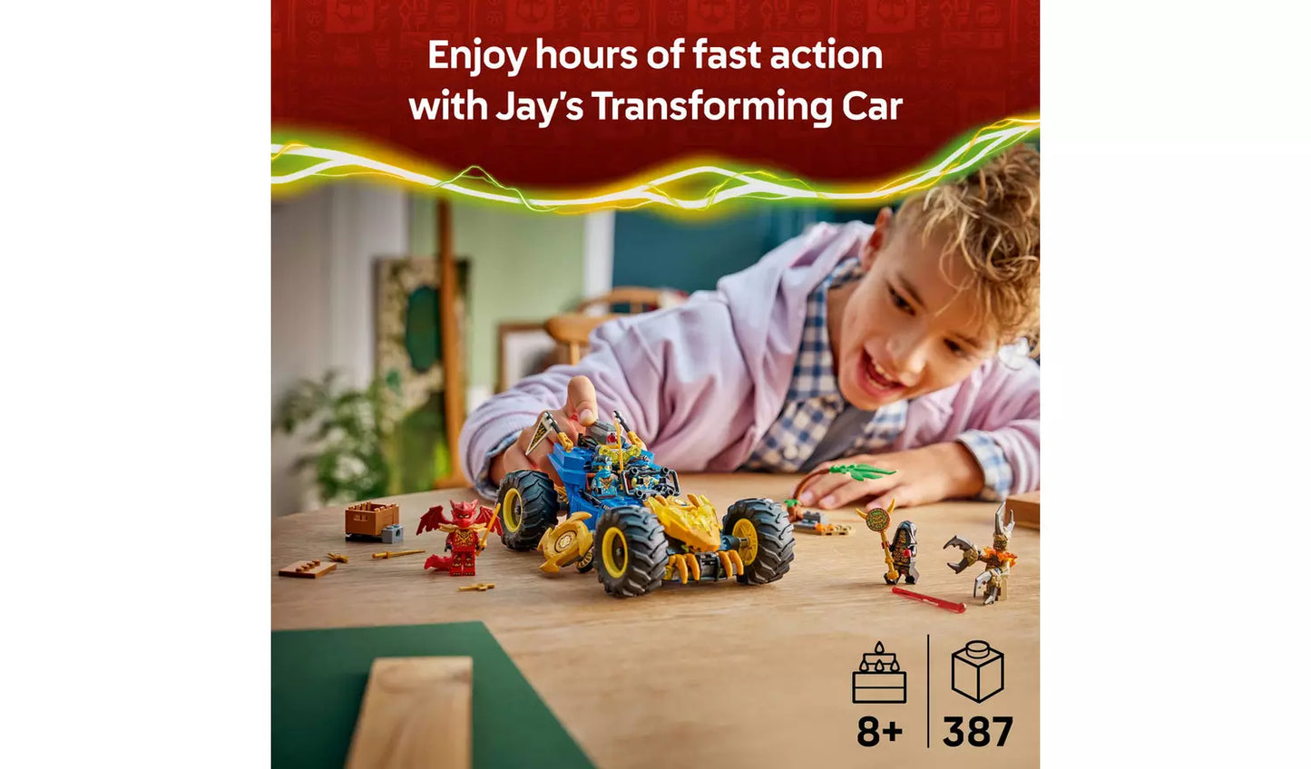 LEGO NINJAGO Jay’s Transforming Car Racing Toy 2-in-1 Set | Ages 8+ | Model 71856 | New LEGO